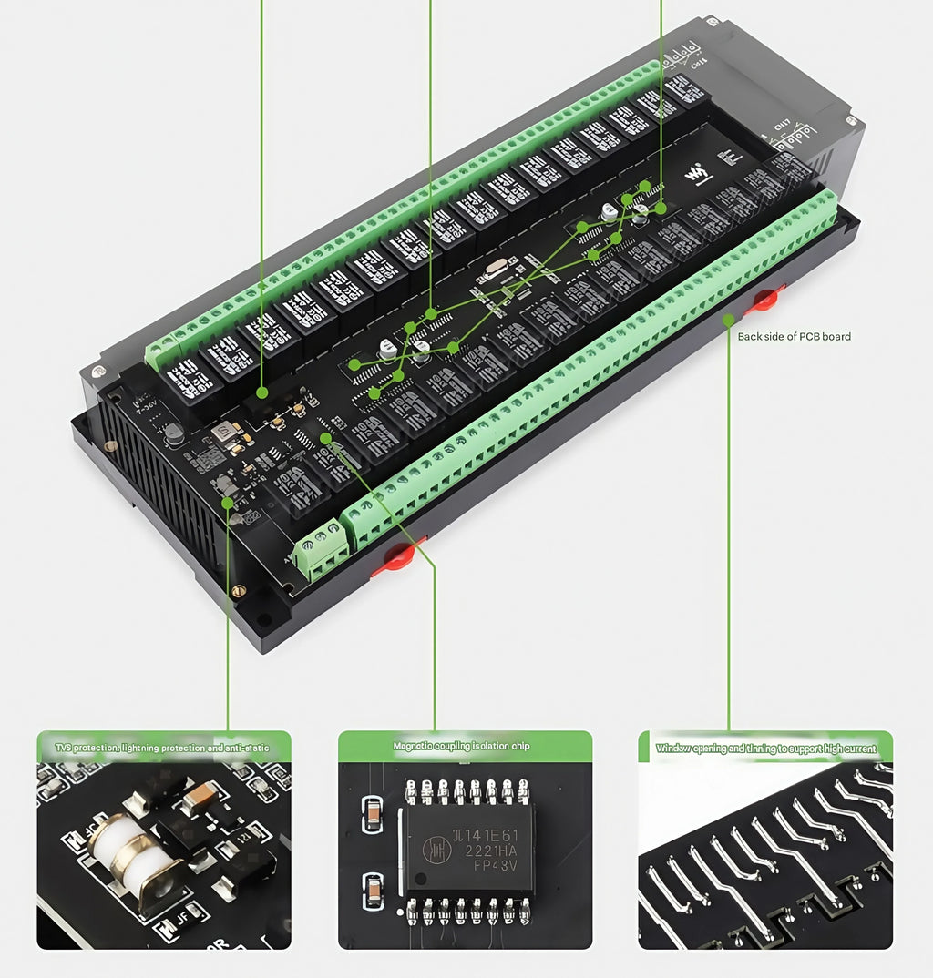 Waveshare Industrial Modbus RTU Relay Module with 8/16/32-channel RS485 interface and isolation