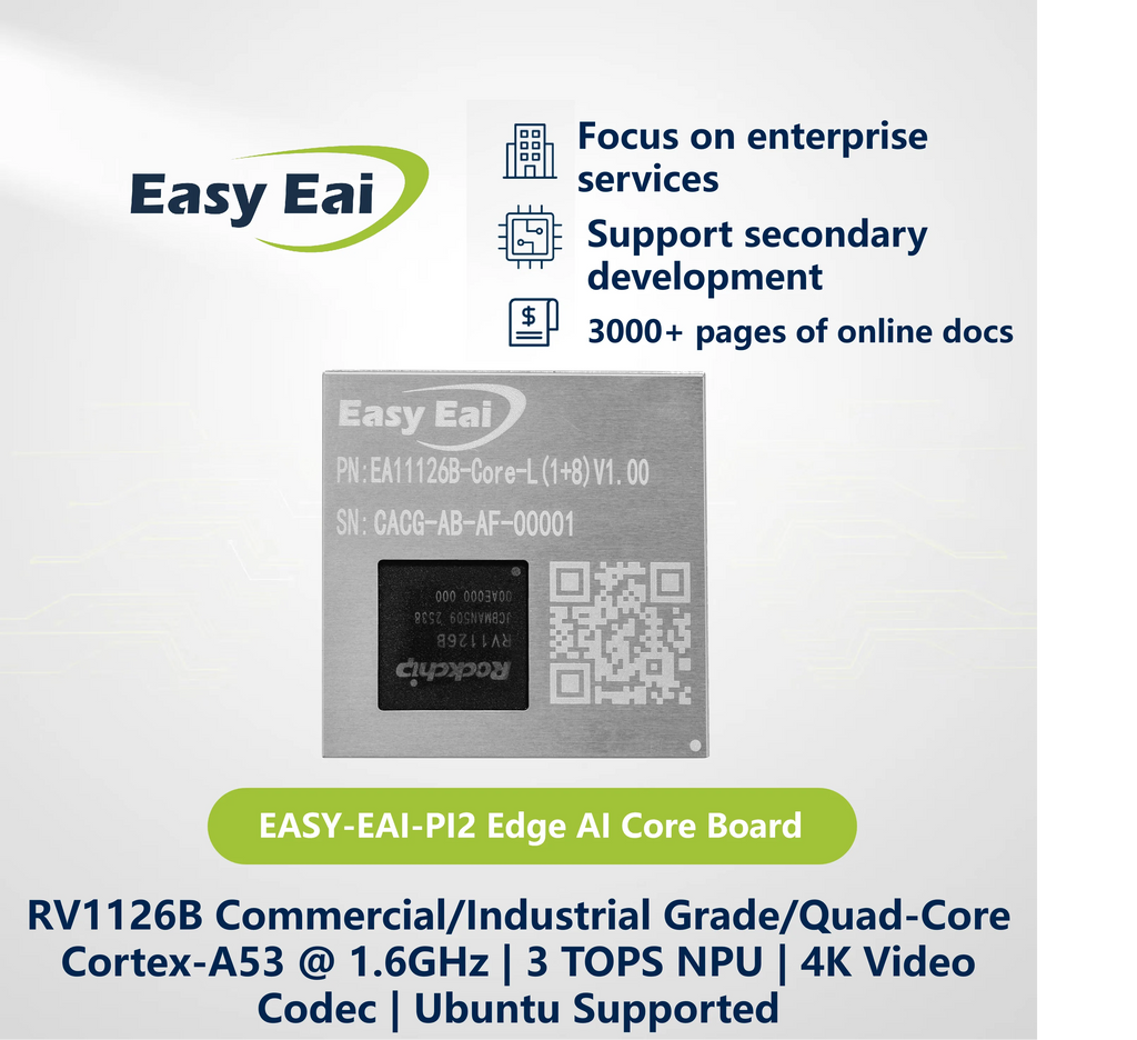 3 TOPS NPU AI Core Module, EASY EAI PI2 RV1126B LGA Package Core Board, Quad-Core A53 ARM Processor, 4K Vision Embedded Hardware