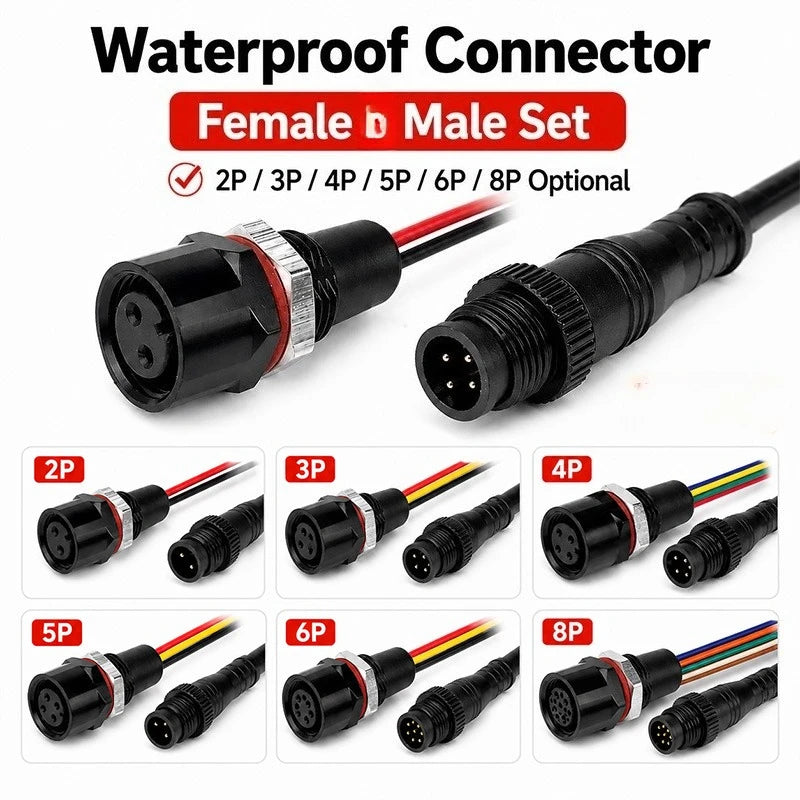 5PCS M12 IP65 Waterproof Aviation Connector 2 3 4 5 6 8 Pin Metal Panel Mount Male Plug Socket Pigtail Cable for Industrial Use