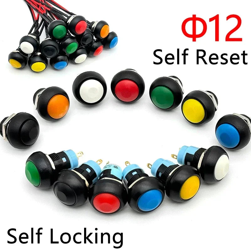 5/20/100PCS PBS-33B Black Red Green Yellow White Blue Orange Self-reset Self-locking 12mm Momentary Push Button Switch