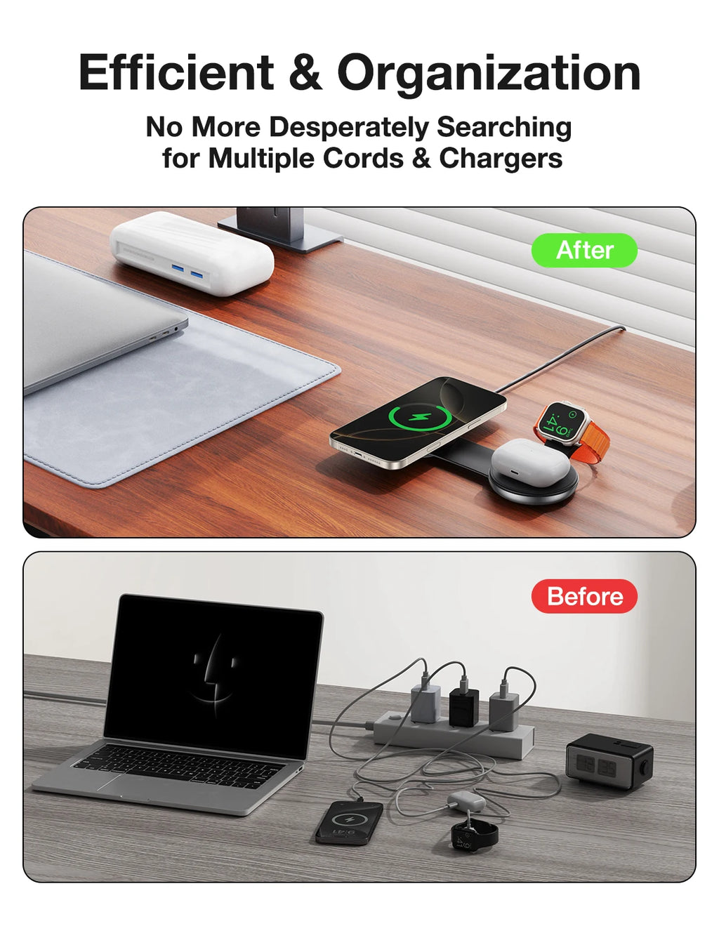 AUFU 3 in 1 Wireless Charging Station Fast Magnetic Foldable Travel Charger Station for iPhone 16 15 14 Pro Apple Watch Airpods