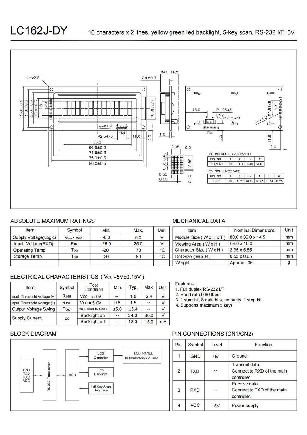 RS232 1602 16x2 LCD Display  Module  LC162D 3 size Blue Green Screen with switch AT89S5224AU Industrial Lcd Factory