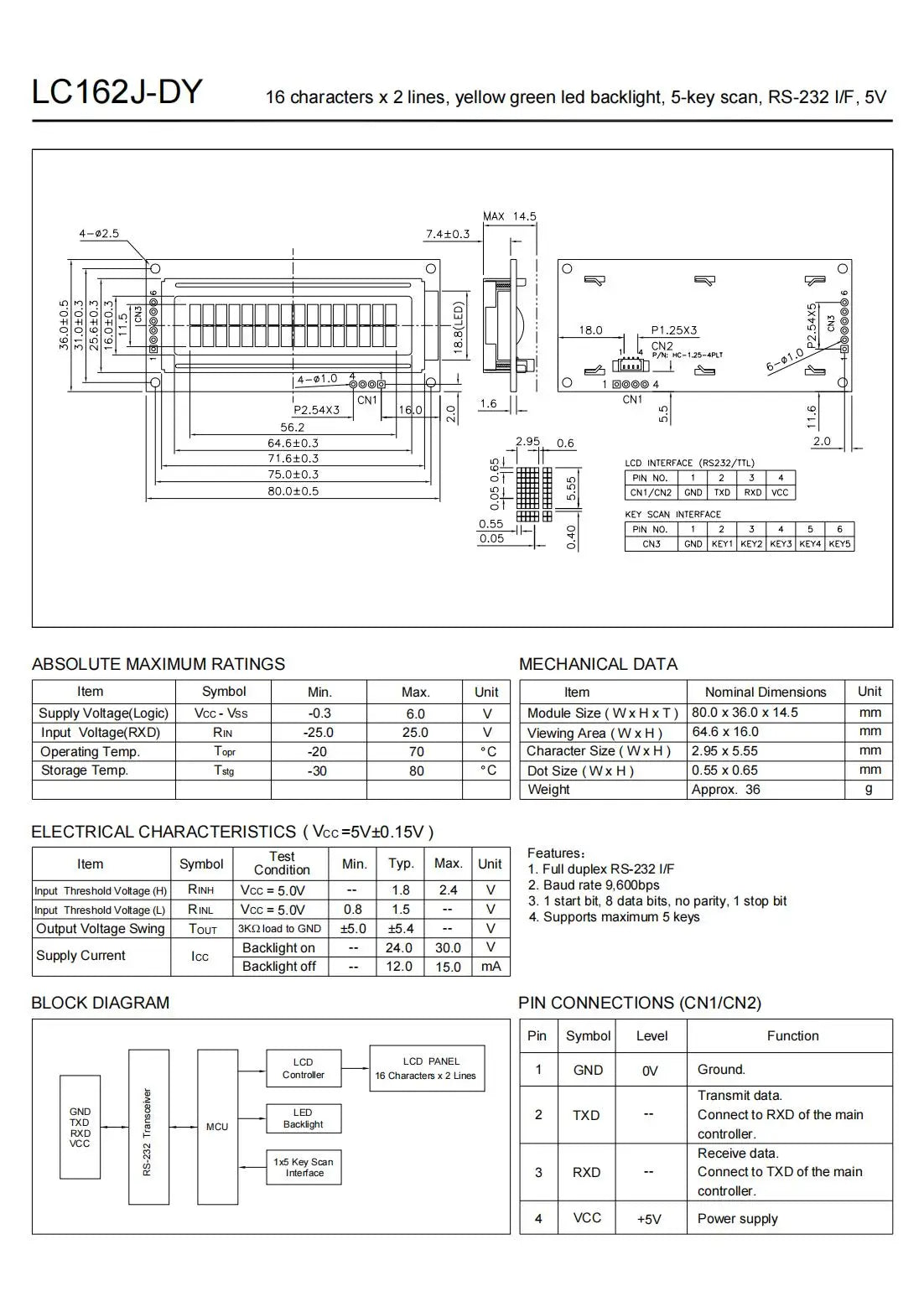 RS232 1602 16x2 LCD Display  Module  LC162D 3 size Blue Green Screen with switch AT89S5224AU Industrial Lcd Factory