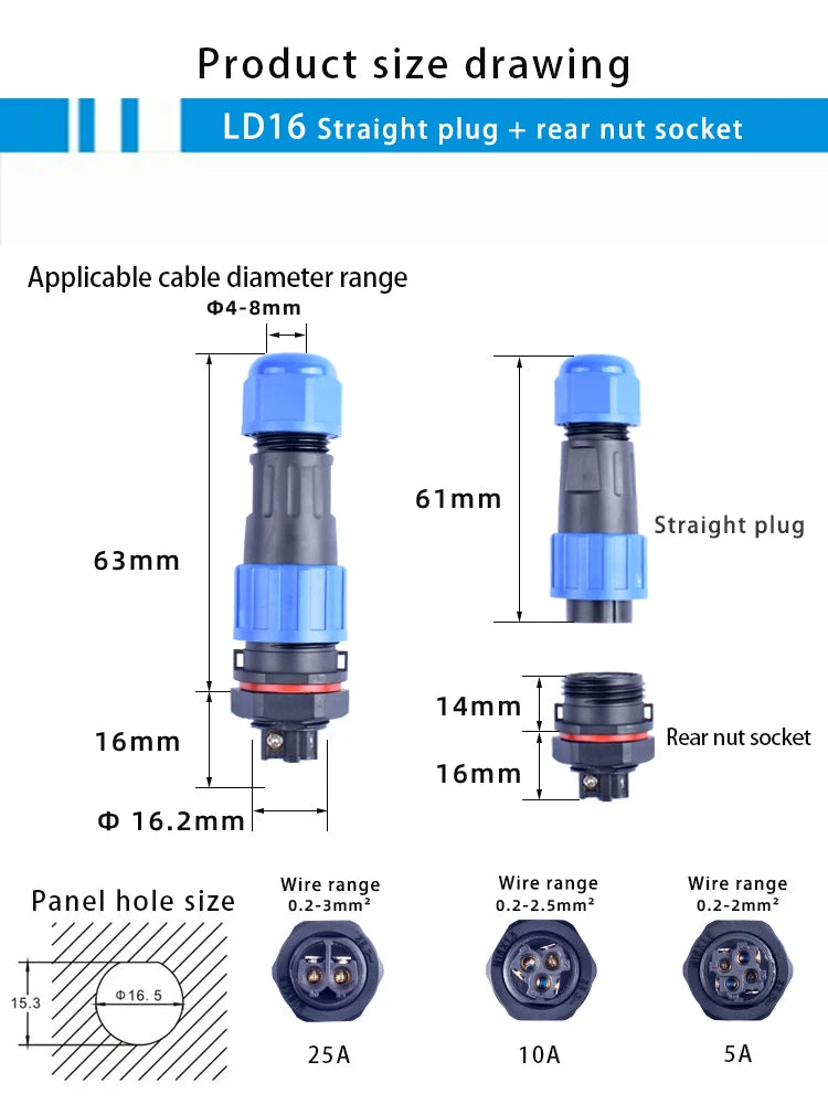 IP68 Waterproof Male Female Electrical Connector LD Series2/3/4/5/6/7/9-Pin Panel-Mount Screw Wire Cable Aviation Plug Connector