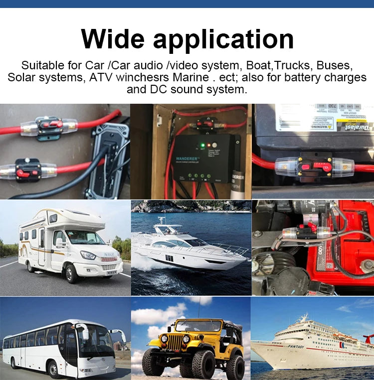 Circuit Breaker Reset Fuse 12v 24v 48v DC 20A-300A 250A Solar Fuse Car Boat Audio Manual Power Protect Fuse Resettable Insurance