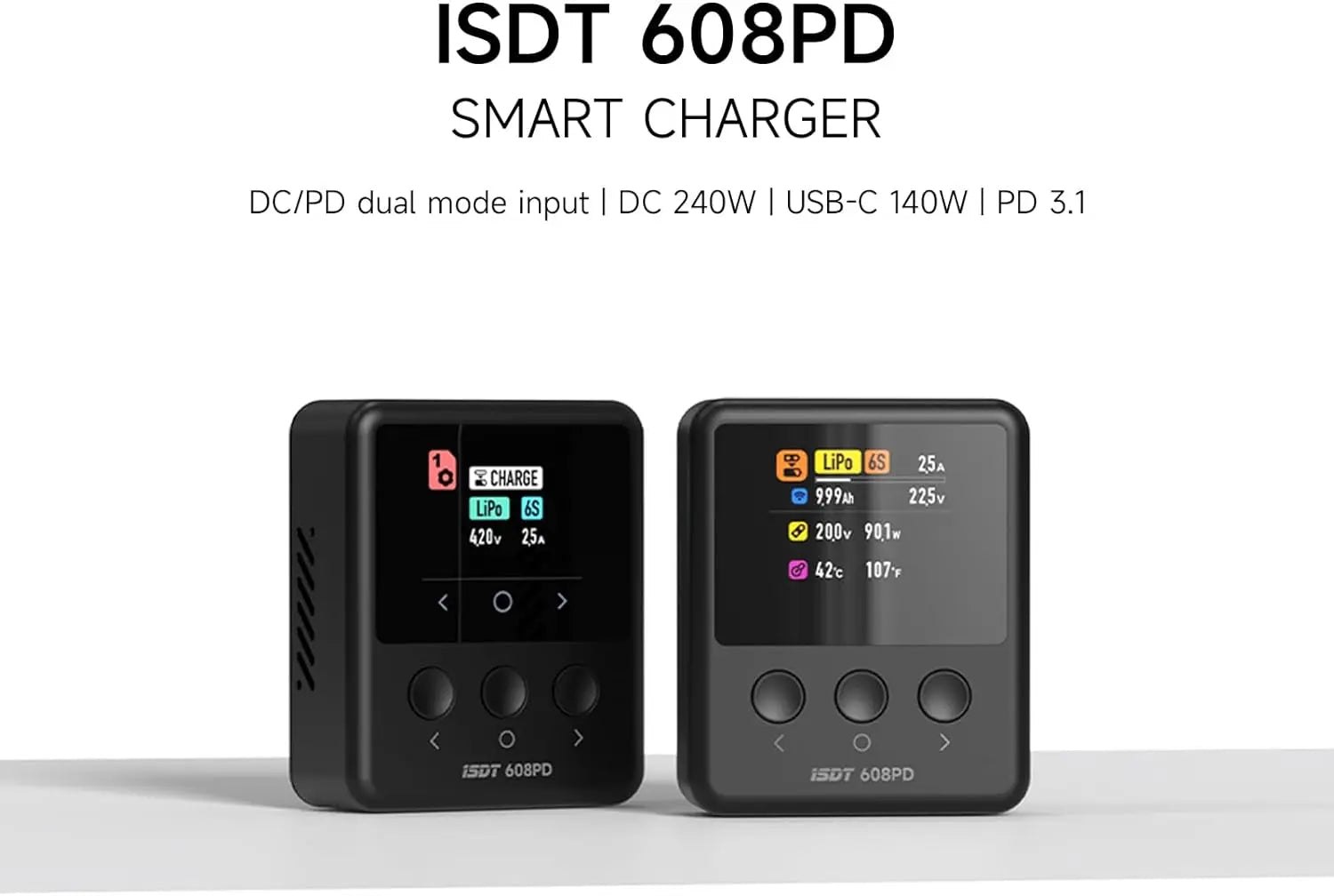 ISDT 608PD Lipo Balance Charger Discharger DC 240W/10A PD 140W/5A Smart Digital Charger  for RC Batteries LiFe/Lilon/LiPo/LiHV