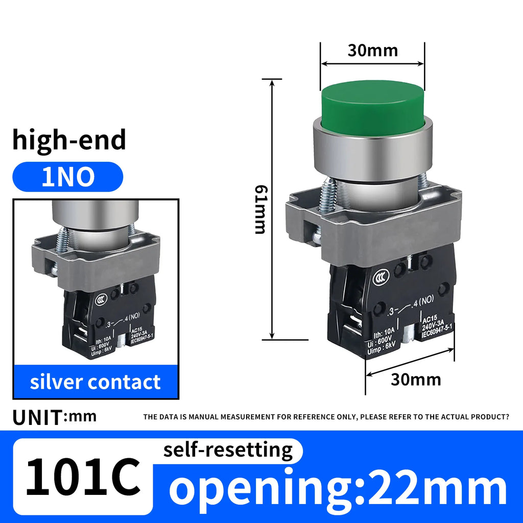 10Pcs 22MM High head Momentary Push Button Switch 1NO1NC SPDT 10Amp 600V Metal Head Waterproof IP65,Control power button switch