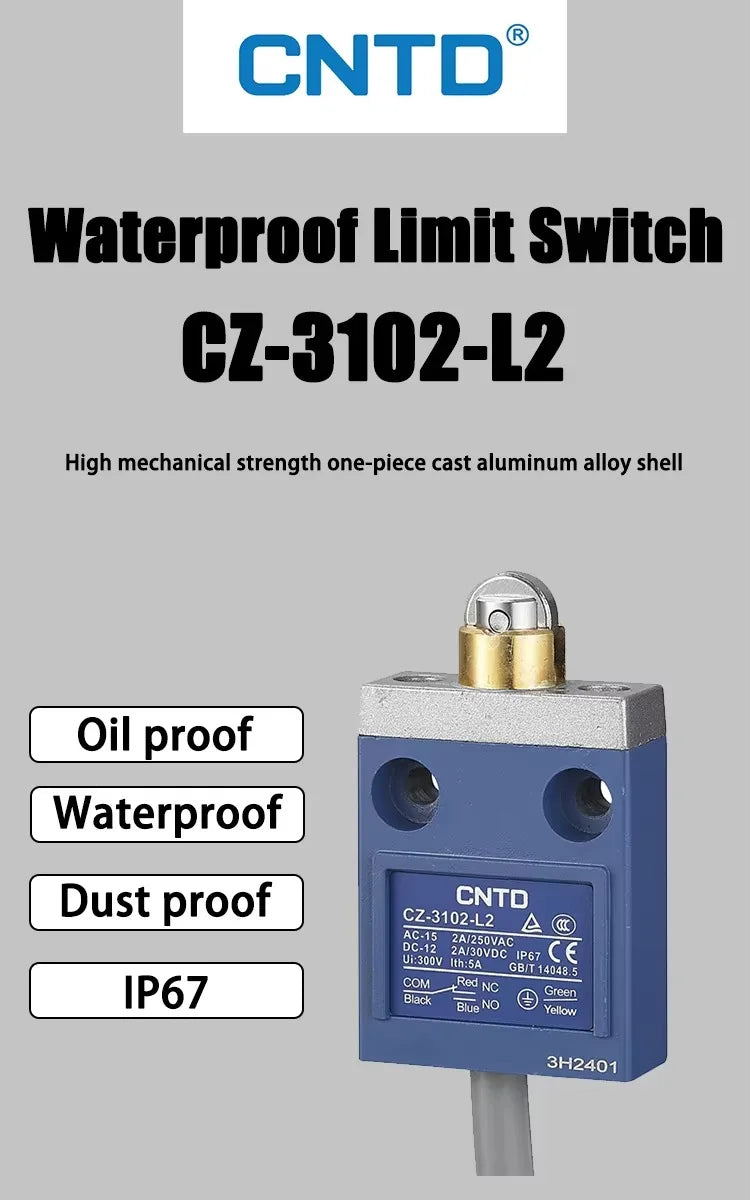 CNTD Micro Travel Limit Switch CZ‑3 Series CZ‑3101 CZ‑3104 CZ‑3108 CZ‑3112 IP67 Waterproof 5A 250V Position Control Switch