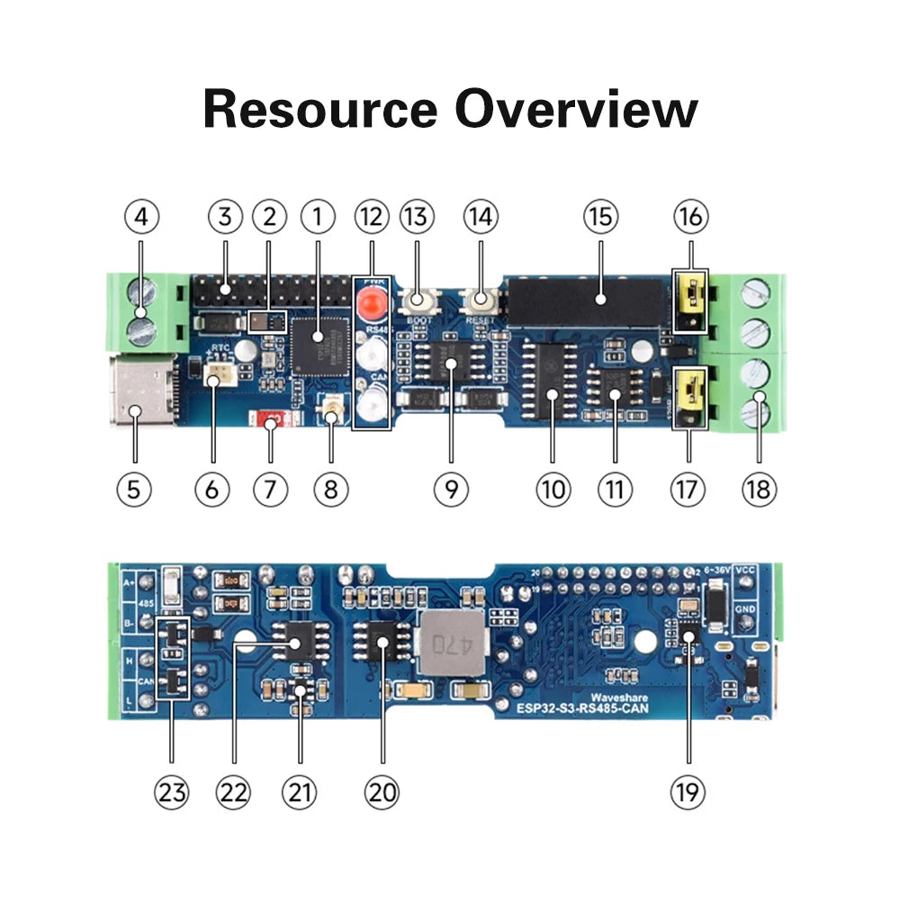 ESP32-S3-RS485-CAN 1-way WiFi Bluetooth Relay Industrial Control Board Isolated RS485/CAN Industrial Expansion Module or Sensor