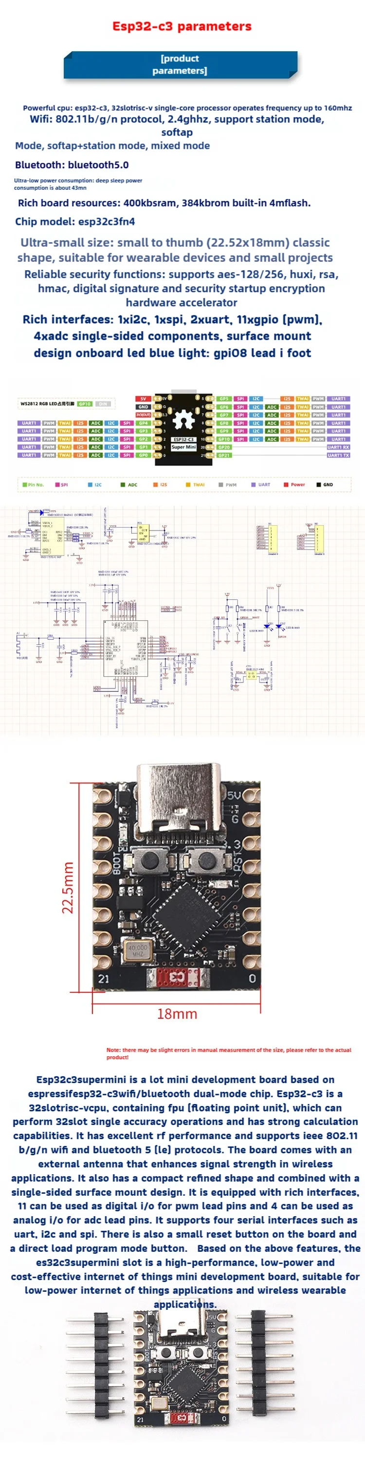 ESP32 C3 SuperMini Development Board ESP32-C3 WiFi Bluetooth Module ESP32-S3 ESP32-C3 Snvi