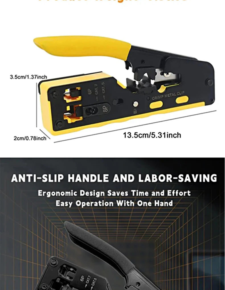 RJ45 Crimping Tool Wire Stripping Cutting Vertical Crimping Network Cable Pliers With Through-hole Cat7 Cat6 Cat5 8P6P Pliers