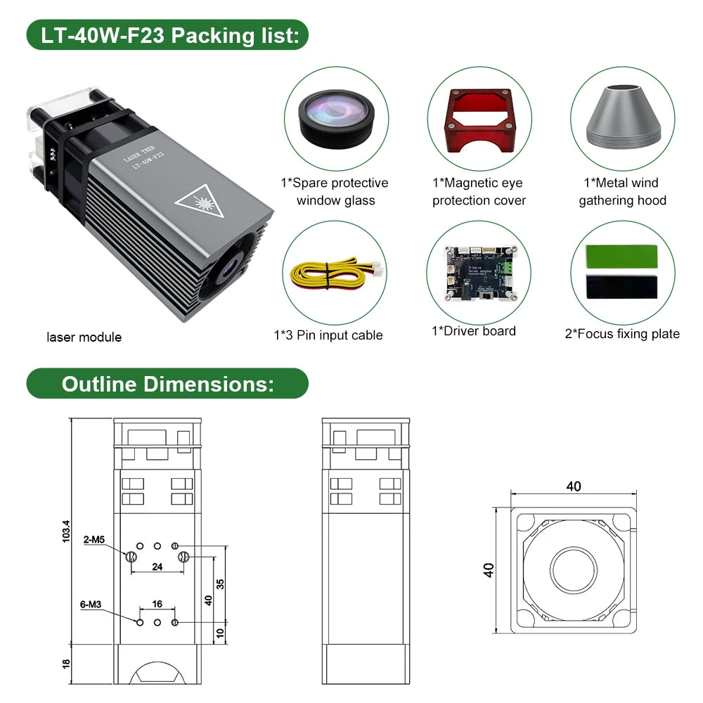 LASER TREE 20W/10W/5W/4W Laser Head For CNC Engraver Wood Cutting DIY Laser Tools 450nm TTL/ PWM Blue Light Laser Module