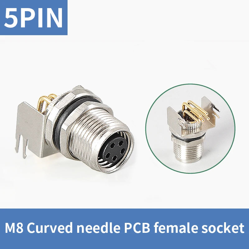 5/10 PCS M8 Male/Female Curved Straight Jack Socket 3 4 5 6 8 Pin Solder IP67/68 Waterproof PCB Panel Connector