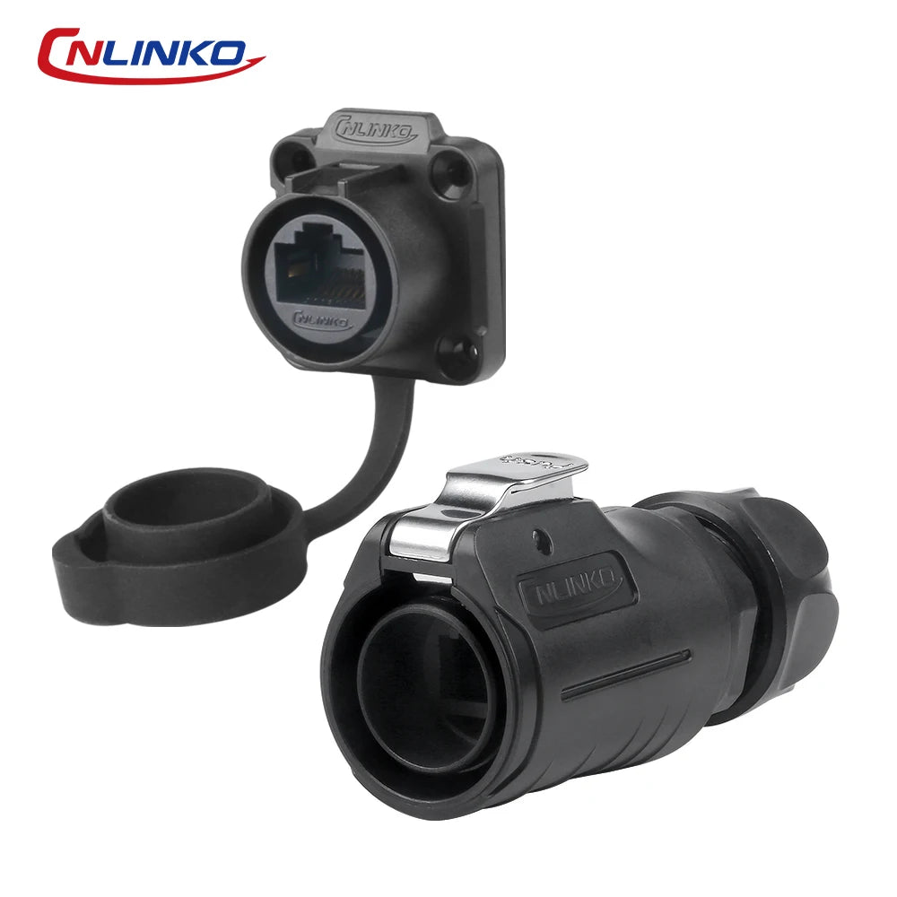 CNLINKO LP20 PBT Plastic IP68 Waterproof RJ45 Cable Signal Connector CAT6 Panel Mount Socket Plug Network Ethernet Interface