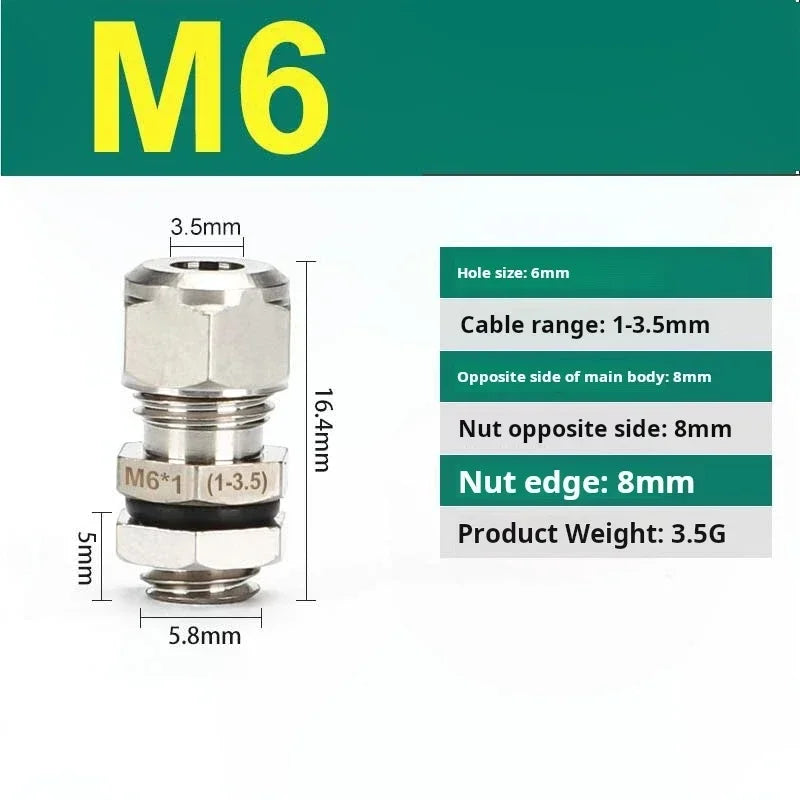 10pcs Waterproof Cable Gland Connector IP68 Nickel Plated Brass Metric Cable M6 M8 M10 M12 M14 M16 PG7 PG9 PG11 For 1-14mm Wire