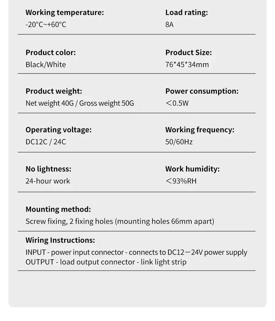 DC 12-24V PIR Motion Sensor Switch - Adjustable Delay Infrared Human Detection Ideal for LED Lights and Wardrobe Strip