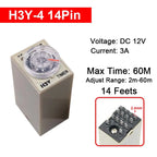 1 Pc H3Y-4 Small Time Delay Relay DC12 24V 14Pin Electricity Delay Type Power-on Delay Rotary Knob 1S/5S/10S/30S/60S/5M/10M/30M