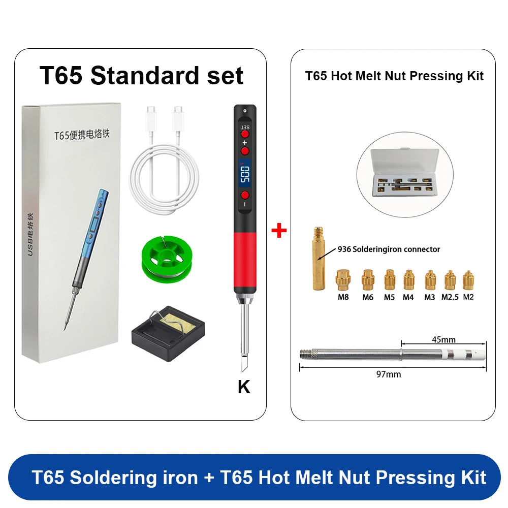 ANSIKI T65 Portable Soldering Iron 9-20V 65W 180-500° Adjustable Temperature DIY Weld Repair Tool Portable Welding Kit