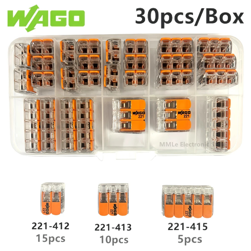 10/30/33pcs Original WAGO 221-412 221-413 221-415 Quick Wiring Terminal 0.14-4mm² AWG24-12 2/3/5 Holes 450V Lever Wire Connector