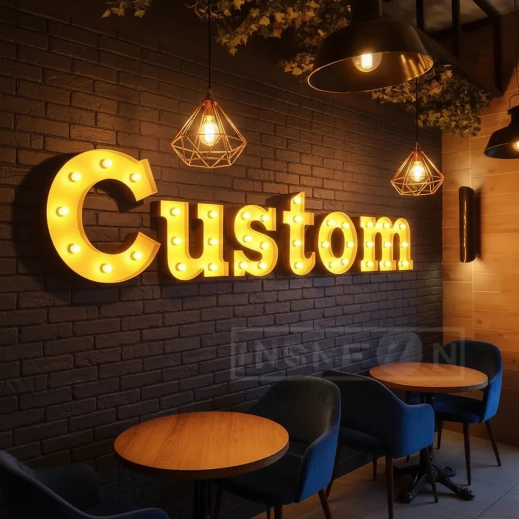 Custom Bulb Letters Metal Light  Marquee Signs Custom Business Illuminated Signs Ideal Shop Decor Custom Vintage Light Up Wall