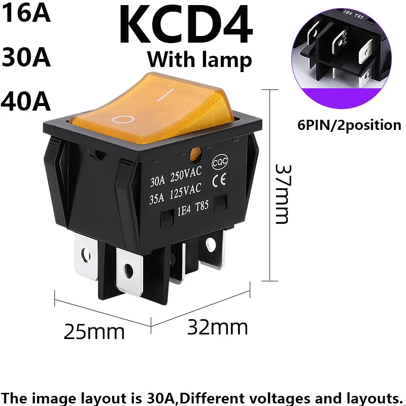 1 PCS,30/40A 250V AC High Current,ON/OFF,Special for Eelding Machine,KCD4,Sterling Silver Point,Rocker Power Button Switches