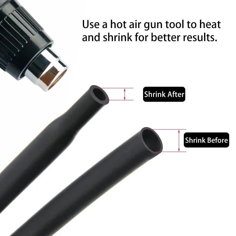 1/5M 1.7:1 Black 0.8mm~30mm Silicone Heat Shrink Tube Flexible Cable Sleeve Insulated High Temperature DIY Wire Wrap Protector