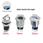 16/19/22mm, Metal Rotary Switch, Selected Toggle Switch With LED 12-24V, 2 Positions / 3 Position Waterproof