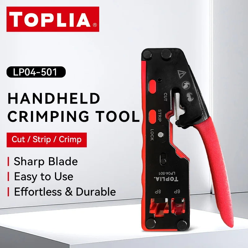 TOPLIA Vertical Network RJ45 Crimping Tool Kit Ethernet Crimp Tool Cable Crimper for RJ11/RJ12 Standard, RJ45 Pass Through