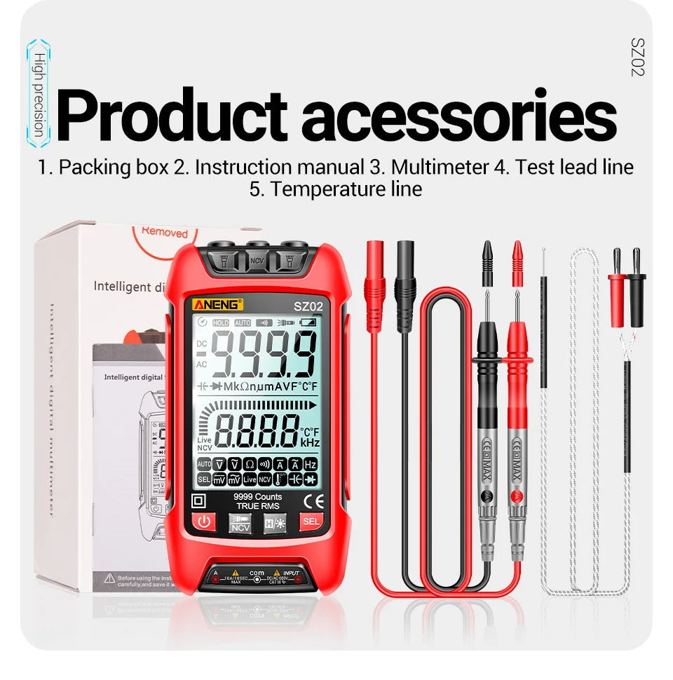 ANENG SZ02 Digital Multimeter Transistor Smart Testers 9999 Counts True RMS Auto Electrical Capacitance Meter Temp Resistance