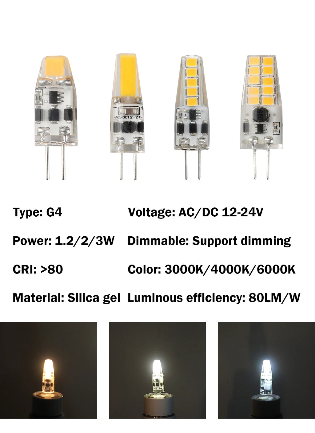 2pcs Mini G4 12V 24V LED Lamp Dimmable Light 3W COB Bulb AC DC 12V Lampada COB 360 Beam Lampada G4 COB Lights Replace Halogen
