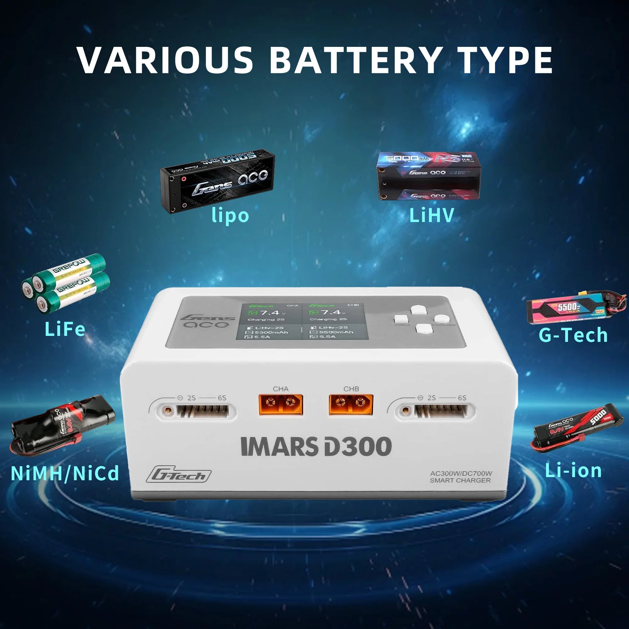 RadioLink IMARS D300 Lipo Battery Charger For RC FPV Airplane Drone Smart Dual Charge 16A AC 300W DC 700W Lipo Balance Charger