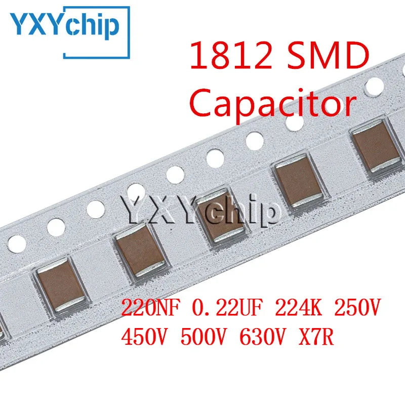 10pcs 1812 220NF 0.22UF 224K 250V 450V 500V 630V X7R 10% SMD Chip Multilayer Ceramic Capacitor