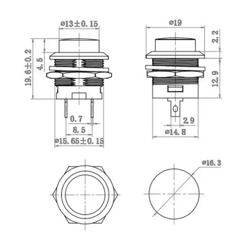 5/20Pcs Round-shape Push Button Switch ON OFF 2Pin ON-OFF R13-507 16mm Momentary Electric Power Switch R13 507 Switches