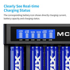 MC6C 6-Slot Independent Charger LCD Display for Li-ion Ni-MH USB-C Input 0V for 21700 18650 Li Battery AA AAA Battery Activation