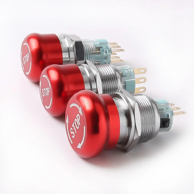 16MM 19MM 22MM 1NO1NC 3Pin 6Pin Mushroom Head Turn-Reset Stainless Steel 304 Metal Emergency Stop Button Switch