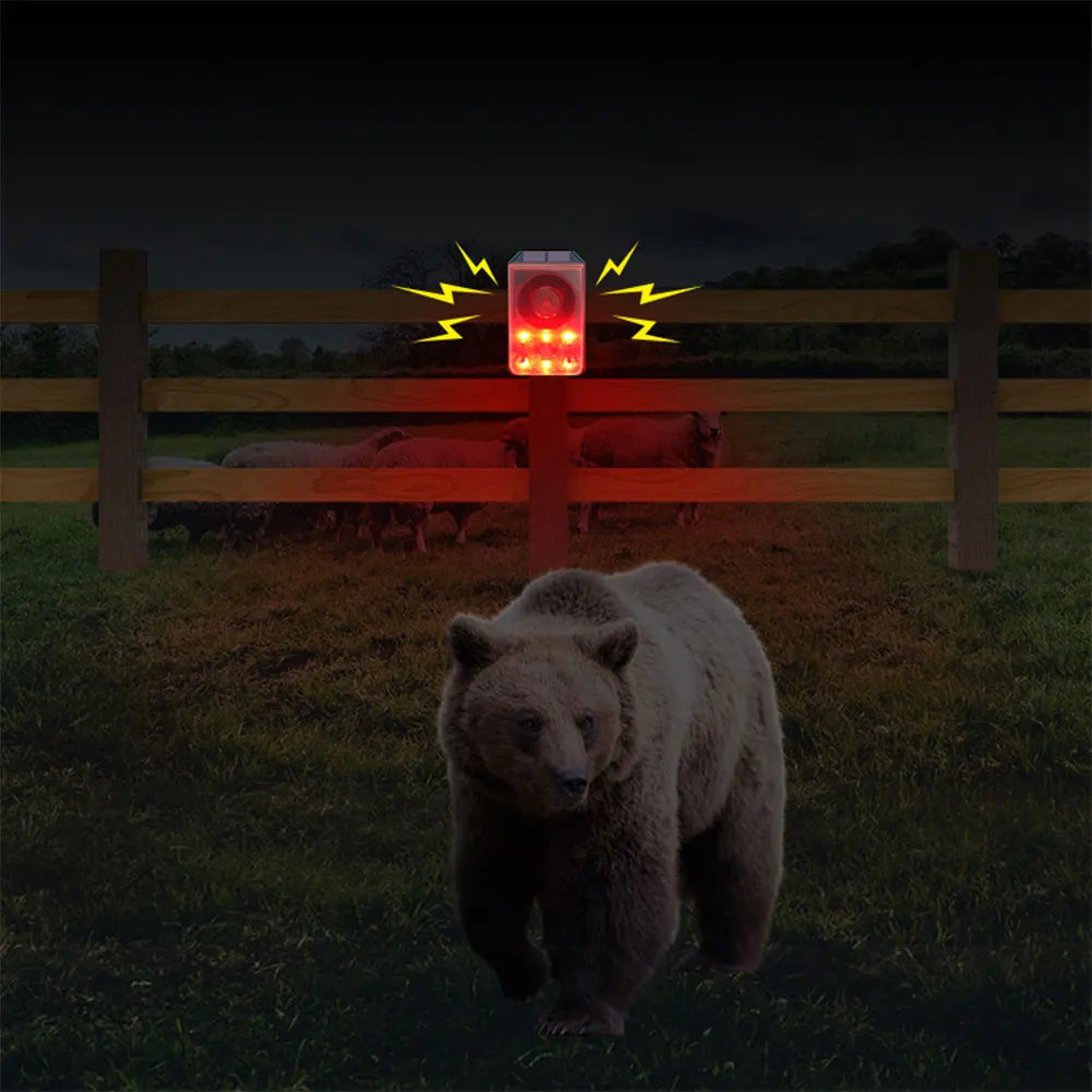 Solar Outdoor Motion Sensor Alarm Home  Alarm with Dog Barking Gunshot Sound Support Recording and Adjustable Volume