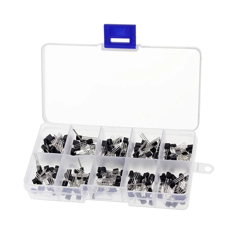 200PCS Transistor Assortment KIT 10Value x 20pcs 2N2222 2N2907 2N3904 2N3906 S8050 S8550 A1015 C1815 BC337 BC327 Transistors Box