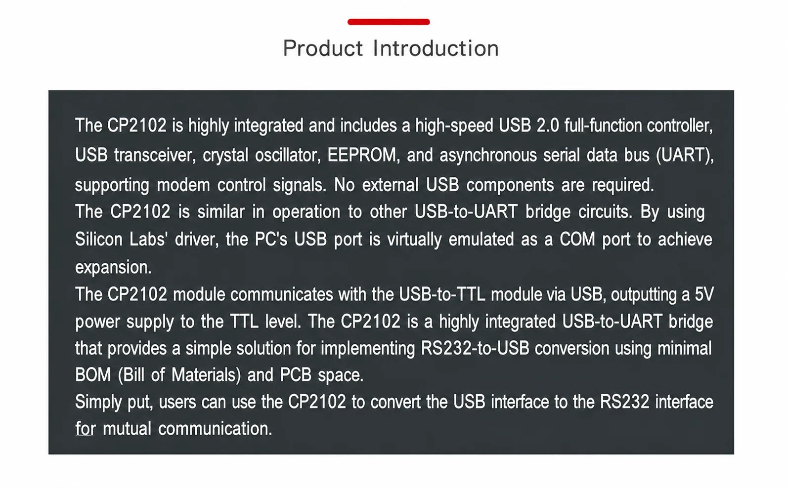 5pcs CP2102 USB to Serial UART Downloader Flasher Board USB to TTL Module USB Interface