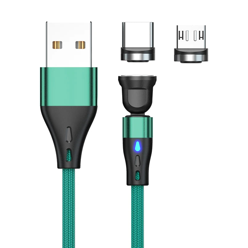 3A Fast Charging Magnetic Cable 540° Rotating USB Type C Micro Data Cable for Samsung Huawei Xiaomi Android Phone Charger Wire