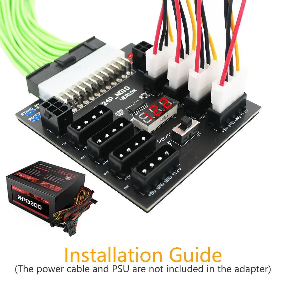 Computer PSU ATX 24PIN to 8 * Molex 4Pin + 2 * PCIE 6Pin Breakout Board Adapter For Hard Disk Drive