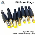 20pcs/10pcs/5pcs 5.5mm X 2.5mm / 5.5mm X 2.1mm DC Power Plugs Male Barrel Connectors Black 5.5×2.5 5.5×2.1