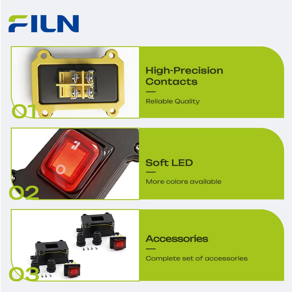 FILN Waterproof Rocker Switch Box 16A 12V 24V 110V 220V KCD4 ON-OFF Inline Toggle Switch with LED Indicator Light PA66 Enclosure