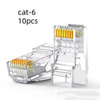 RJ45 Cat6 Pass-Through Connectors Gold-Plated Unmodule Plug Network RJ-45 Crystal Head Ethernet Cable 50/100pcs