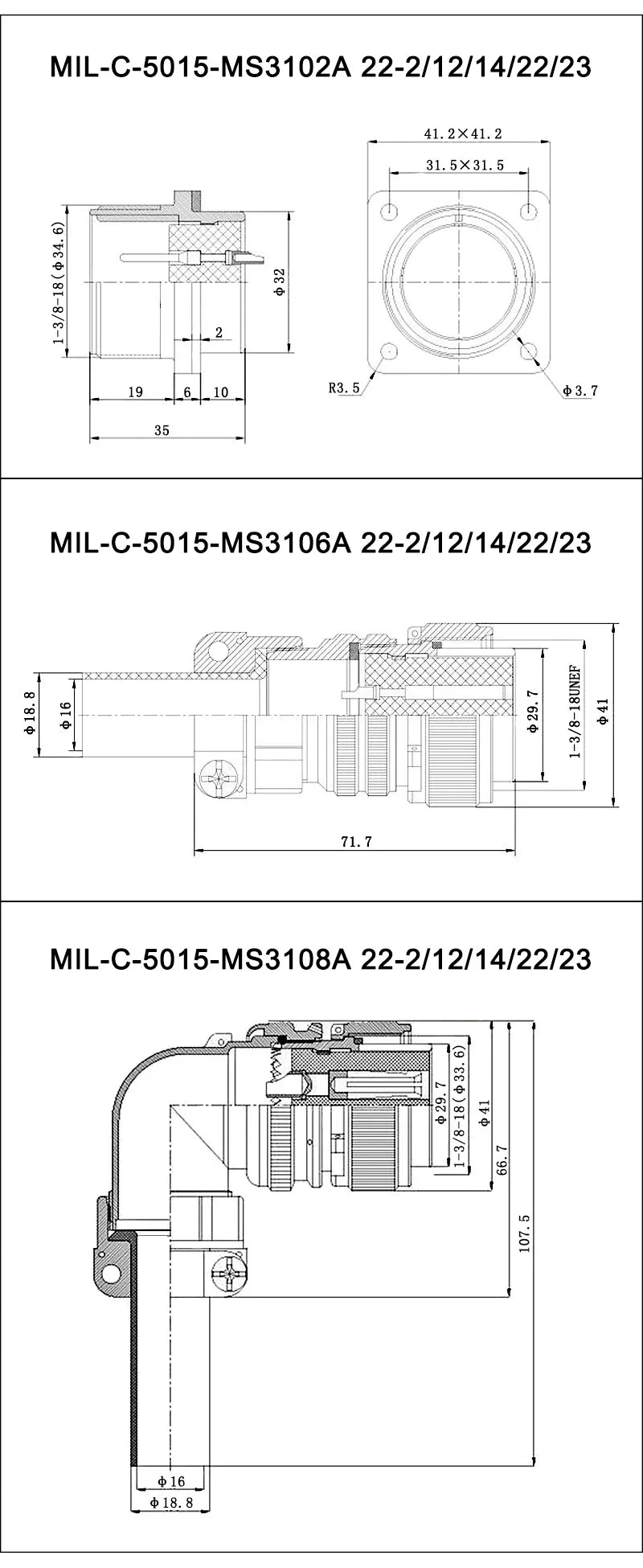MS3102 MS3106 MS3108 Military Specification Connector 5015 MIL STD 8pin 19pin Plug&Socket 22-14 22-23 MIL-C Circular Connectors
