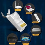 Cat7 Cat6 Shielded Pass Through RJ45 Connectors Cat 5 Gold Plated Modular Plugs for Solid or Stranded FTP/STP Ethernet Cable