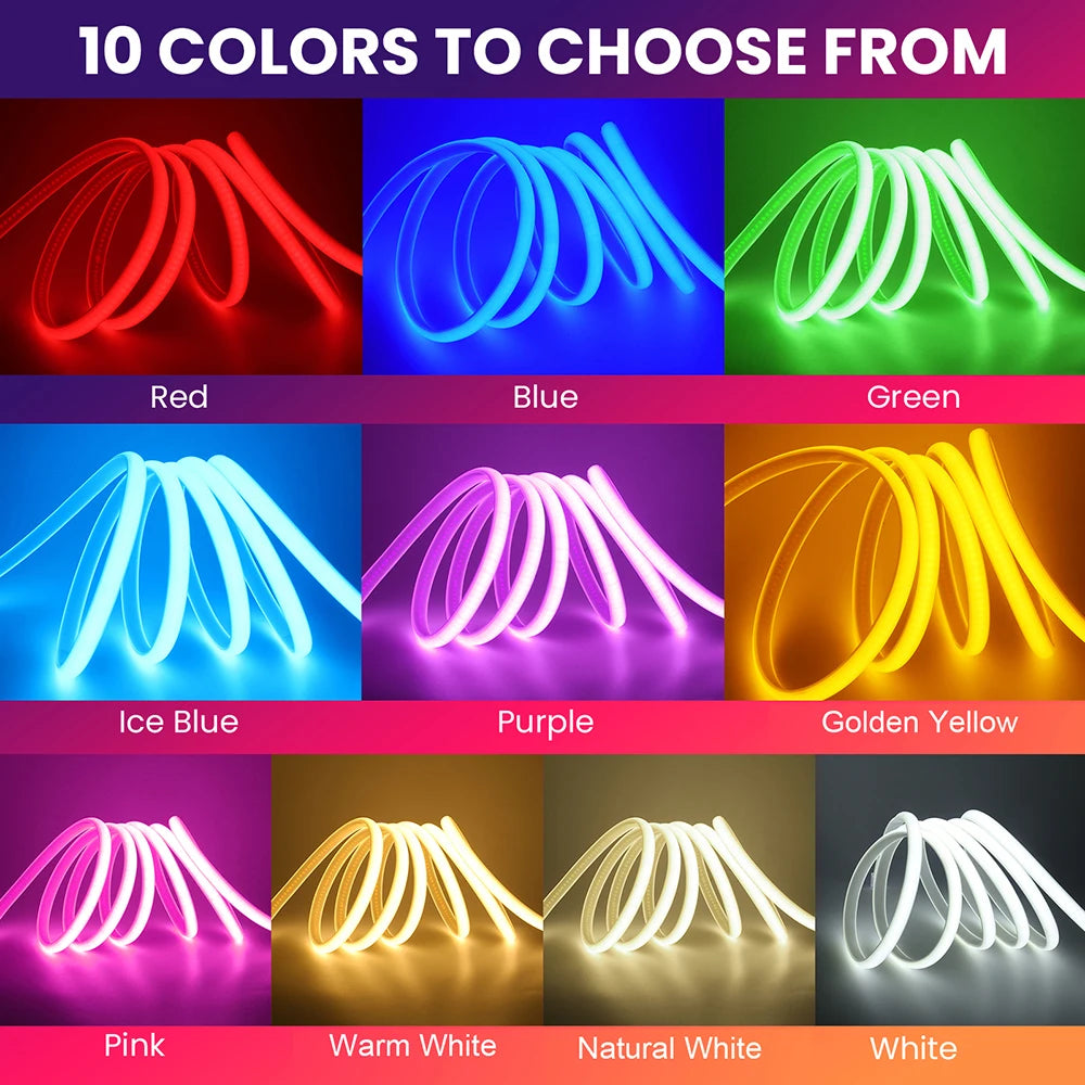 220V Led COB Neon Strip Light Dimmer Switch Power Plug Kit White Blue Pink Red Purple Yellow 5m 20m 30m 0.5m 288LED/m Flex Decor