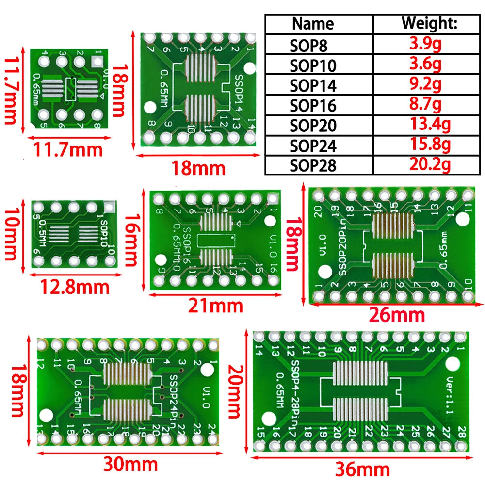 10PCS PCB Board Kit SMD Turn To DIP Adapter Converter Plate SOP MSOP SSOP TSSOP SOT23 8 10 14 16 20 28 SMT To DIP