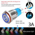 12/16mm Flat LED Illuminated Reset Latching Ring LED Metal Push Button Switch Waterproof On Off with Power Symbol