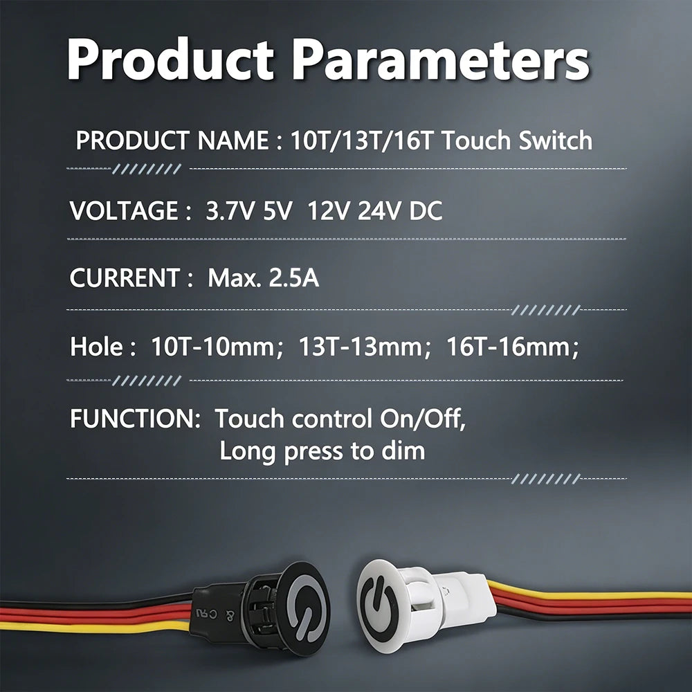 Smart In-Wall Touch Light Switch Dimmer 3.7V-24V DC, LED Compatible, Modern Design for Home/Office, Easy Installation