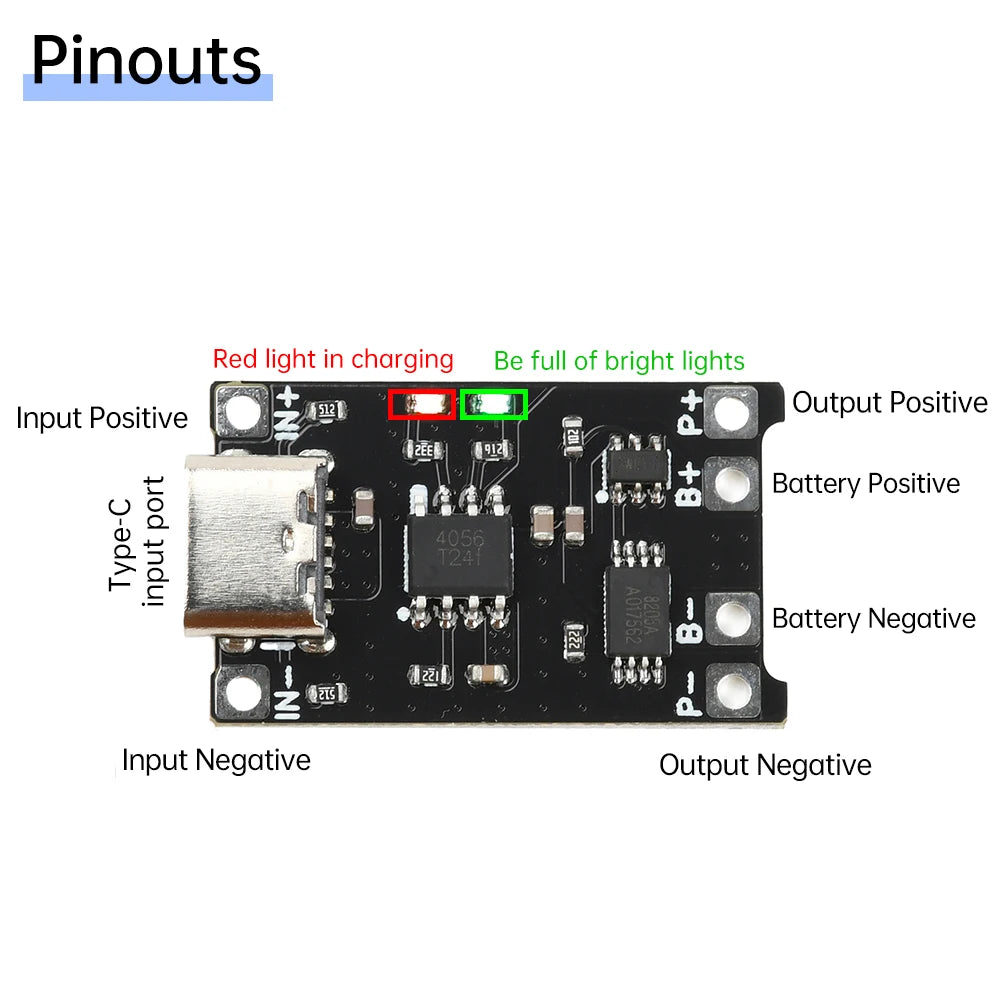 2 In 1 TP4056 Li-ion Battery Charging Module DC 4-8V 1.2A Battery Charging Board Module Type C Charging Protection